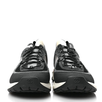 Chanel Fabric Suede Calfskin Mesh Womens CC Sneakers 41 Black Grey White 2 of 9