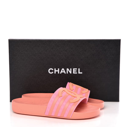 Chanel Rubber CC Flat Slide Sandals 35 Orange Pink 8 of 8