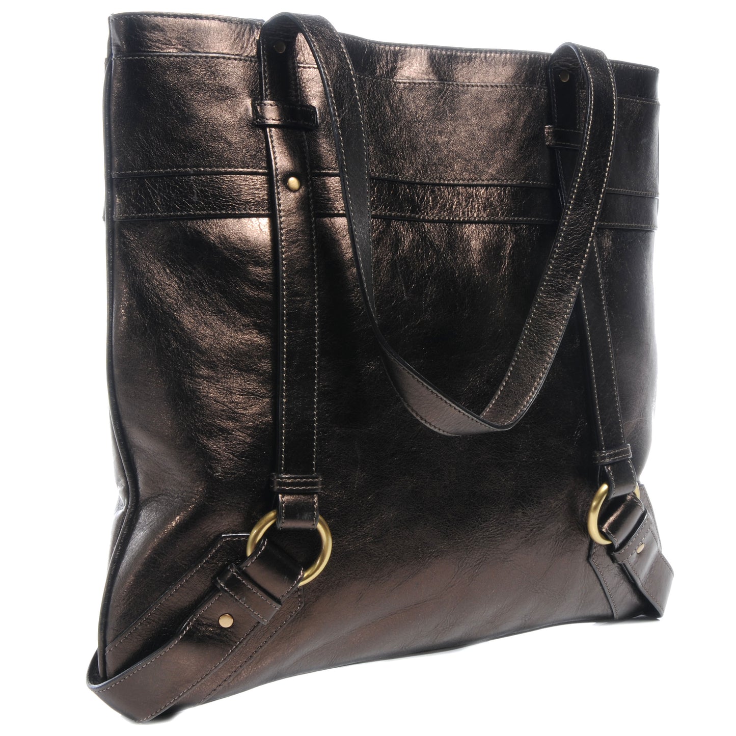 Leather Flat Portrait Tote Bronze
