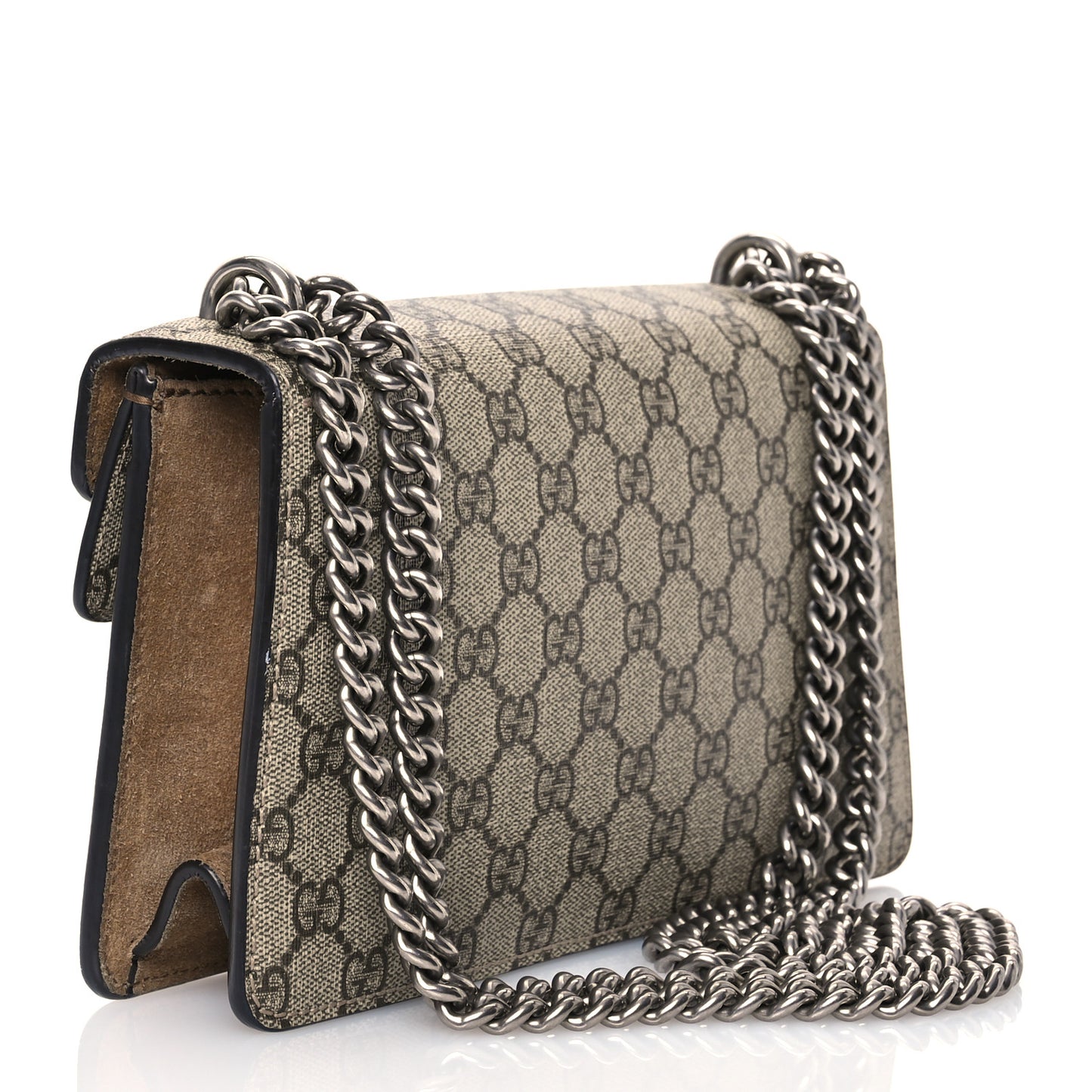 GG Supreme Monogram Suede Crystal Small Dionysus Shoulder Bag Beige Ebony Taupe