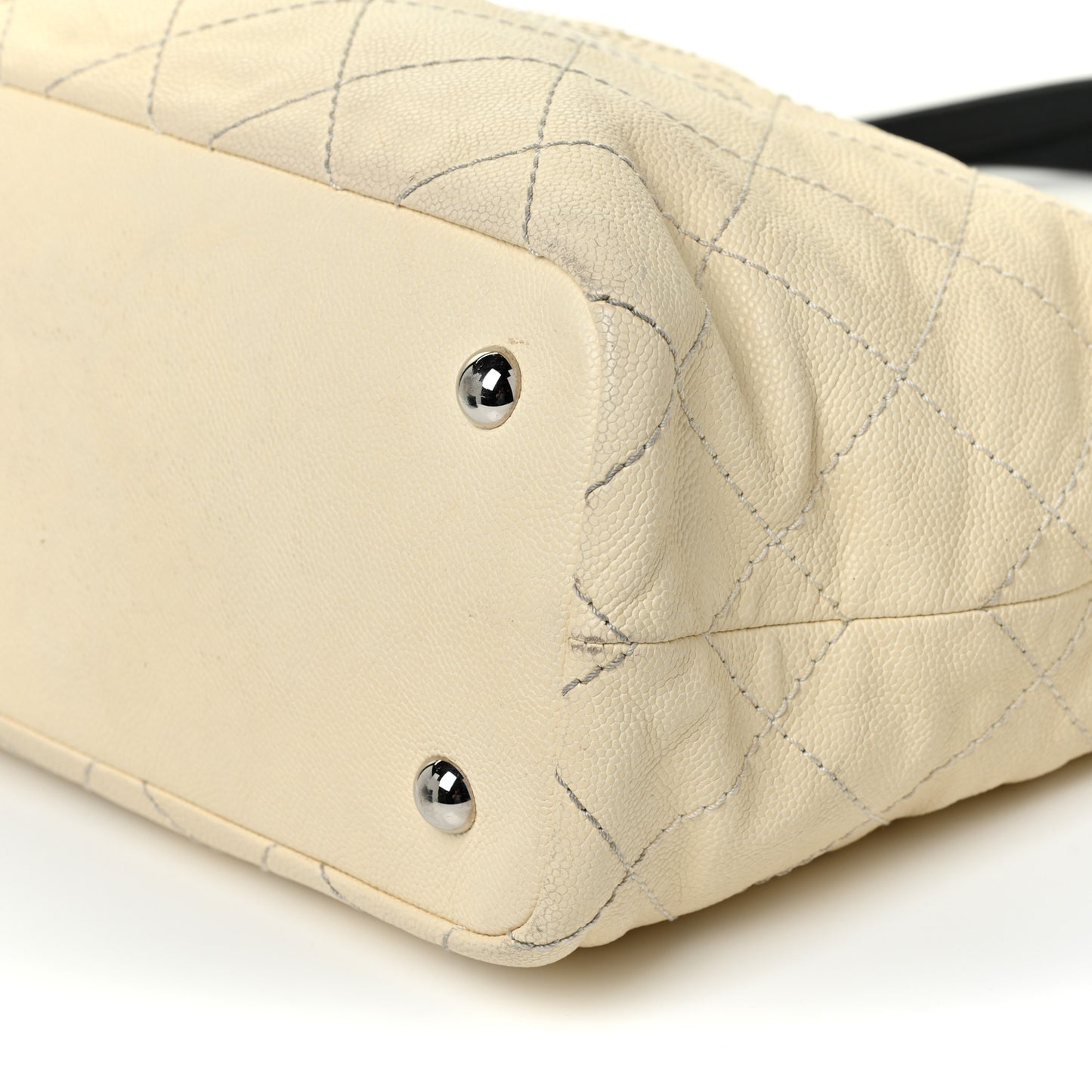 Grained Calfskin Quilted Small Daily Tote Dark White Black