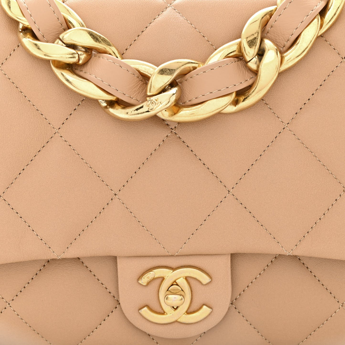 Lambskin Quilted Large CC Funky Town Flap Beige