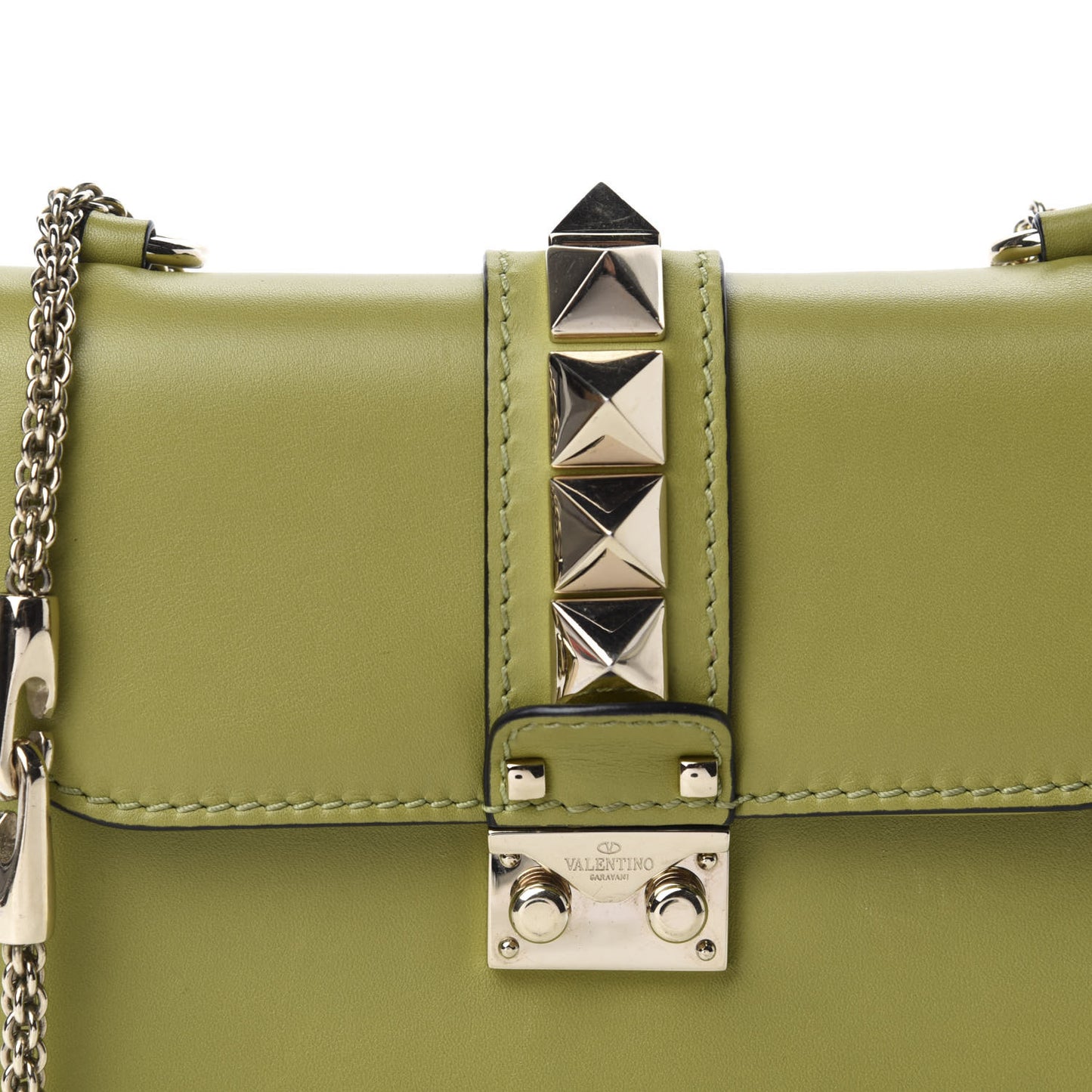 Vitello Small Glam Lock Rockstud Flap Green