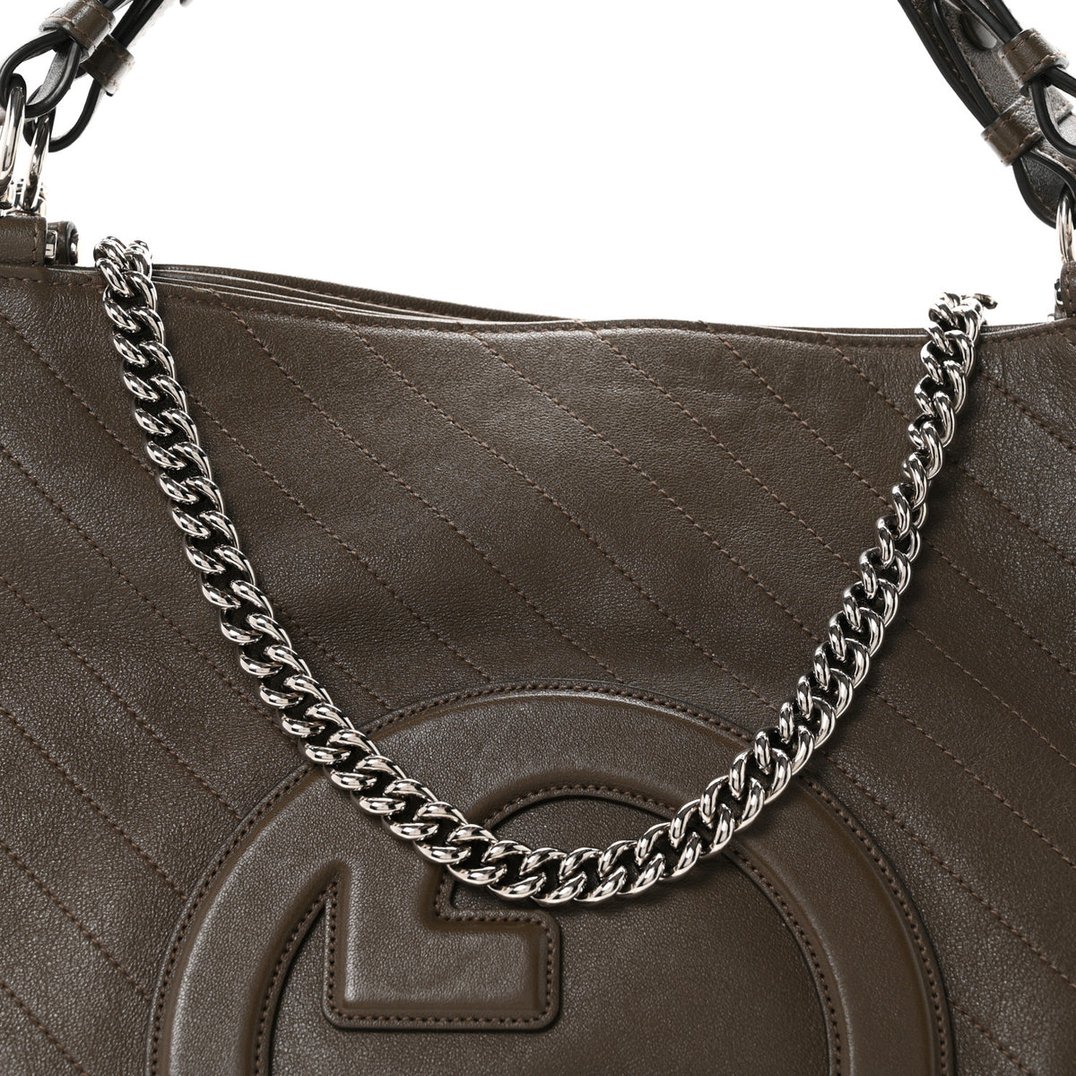 Sakai Be Green Calfskin Diagonal Stitched Medium Blondie Tote Craclet Brown