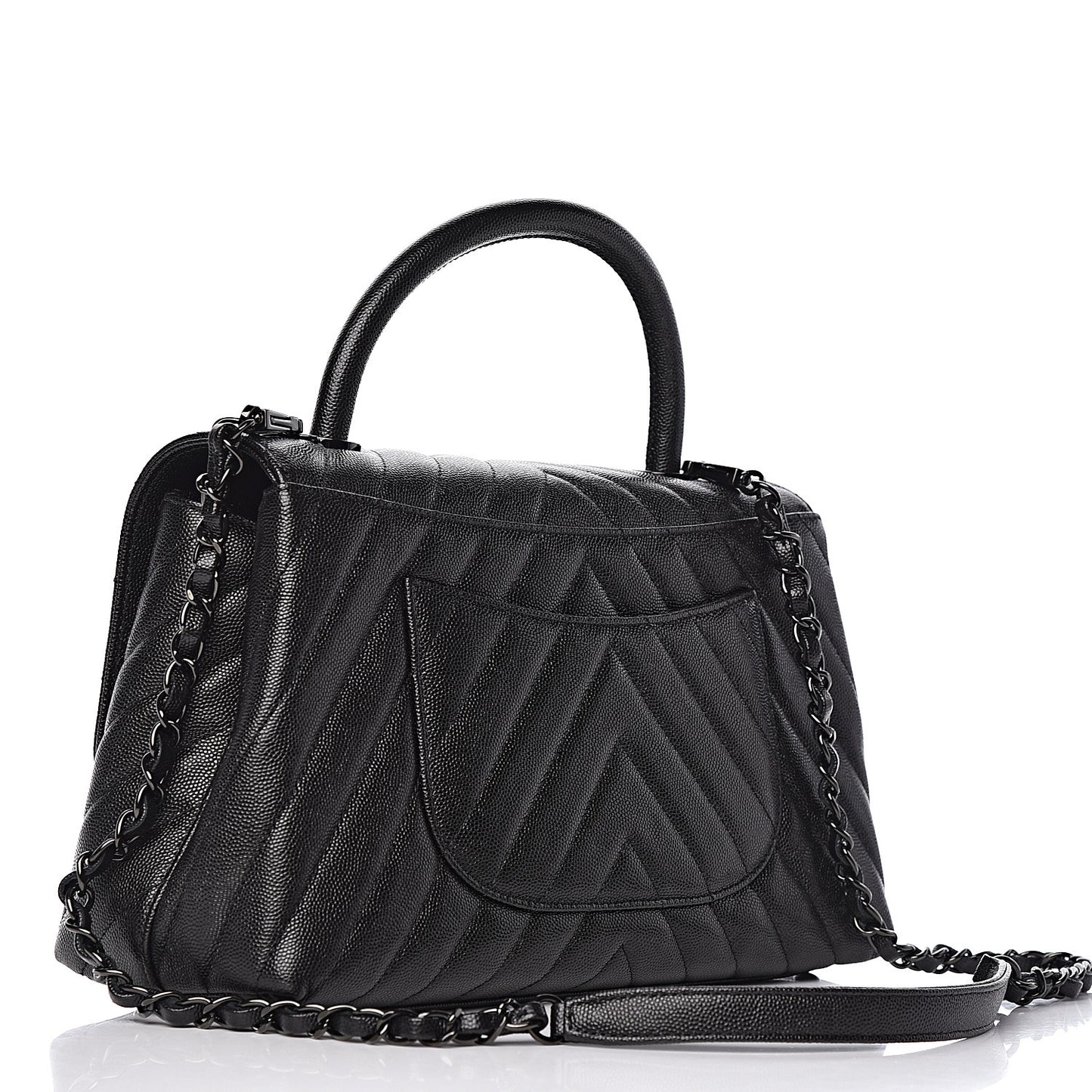Caviar Chevron Quilted Small Coco Handle Flap So Black