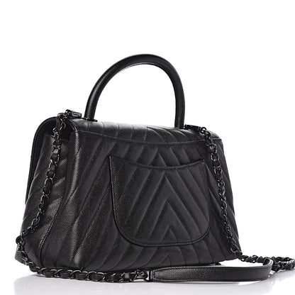 Chanel Caviar Chevron Quilted Small Coco Handle Flap So Black 4 of 11