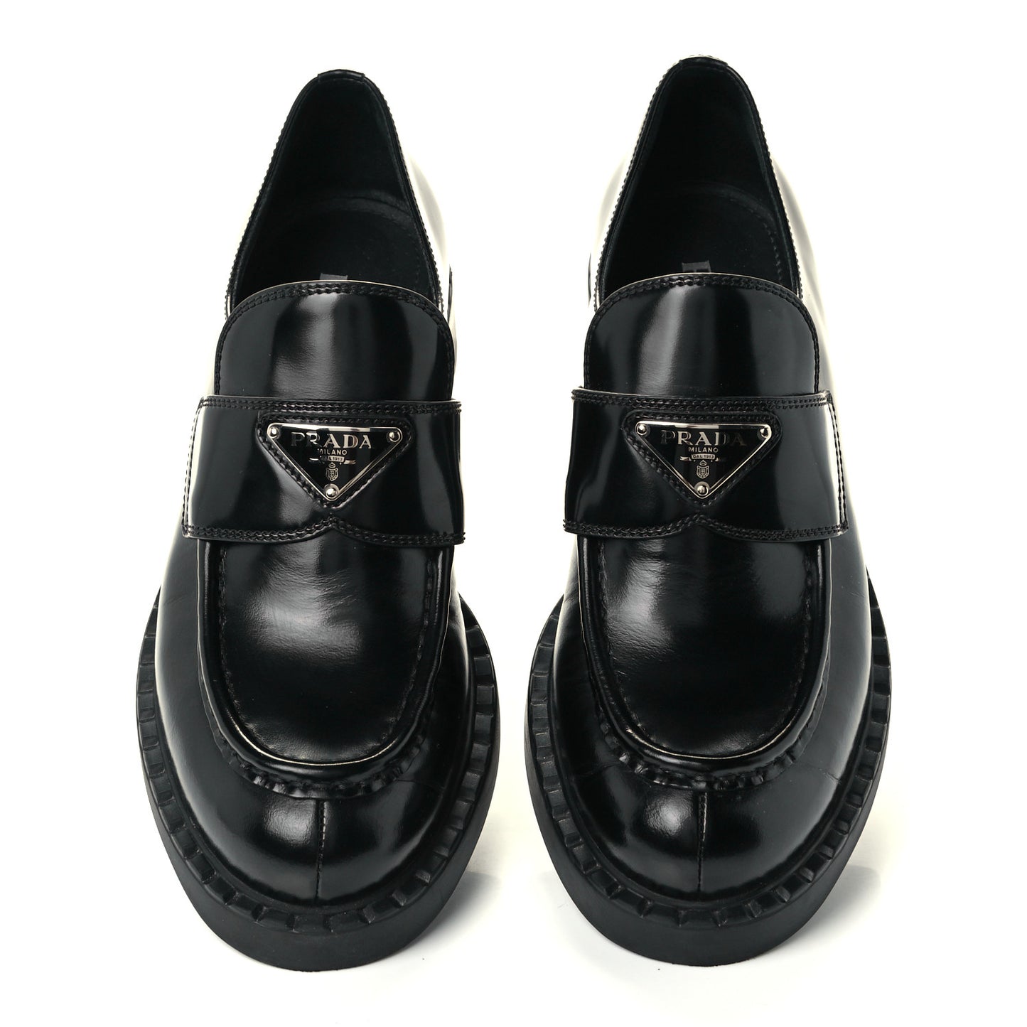 Spazzolato Metal Triangle Logo 50mm Loafers 38.5 Black