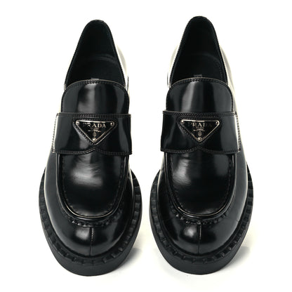 Prada Spazzolato Metal Triangle Logo 50mm Loafers 38.5 Black 5 of 11