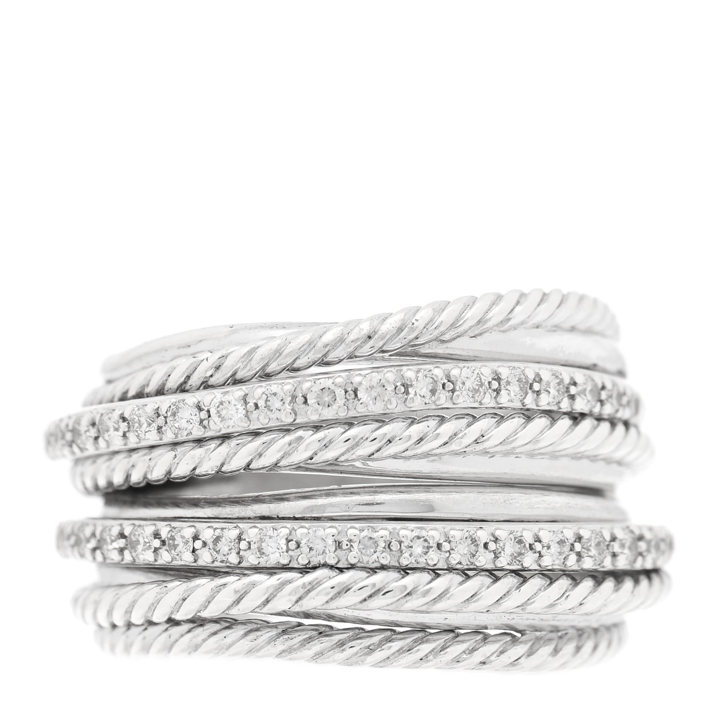 Sterling Silver Diamond 17.8mm Crossover Cable Ring 54 6.75