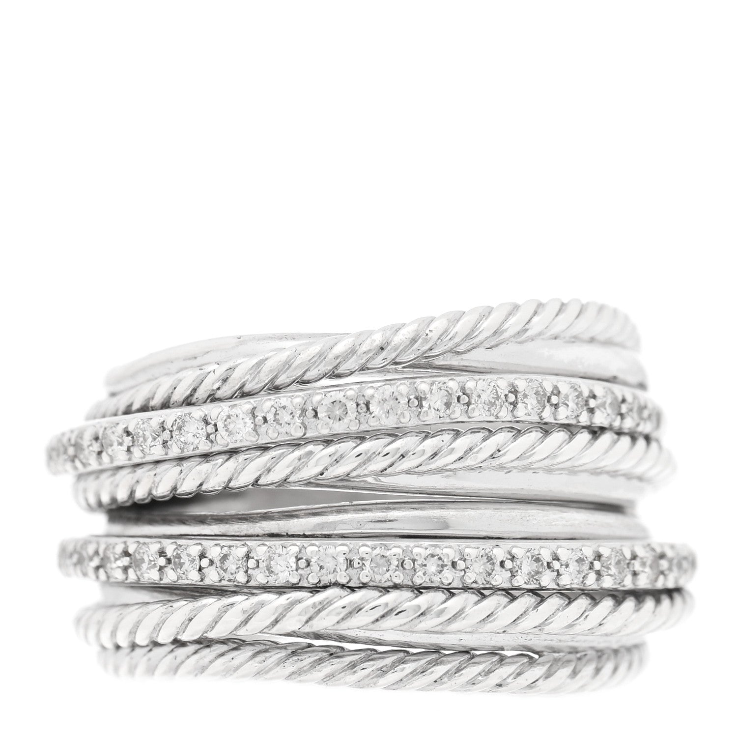 David Yurman Sterling Silver Diamond 17.8mm Crossover Cable Ring 54 6.75 1 of 4