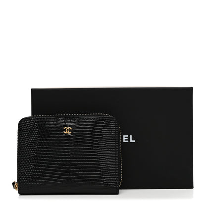 Chanel Lizard Embossed Compact Wallet Black 8 of 8