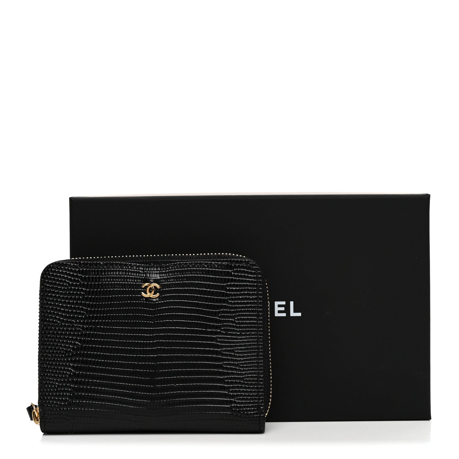 Chanel Lizard Embossed Compact Wallet Black 8 of 8