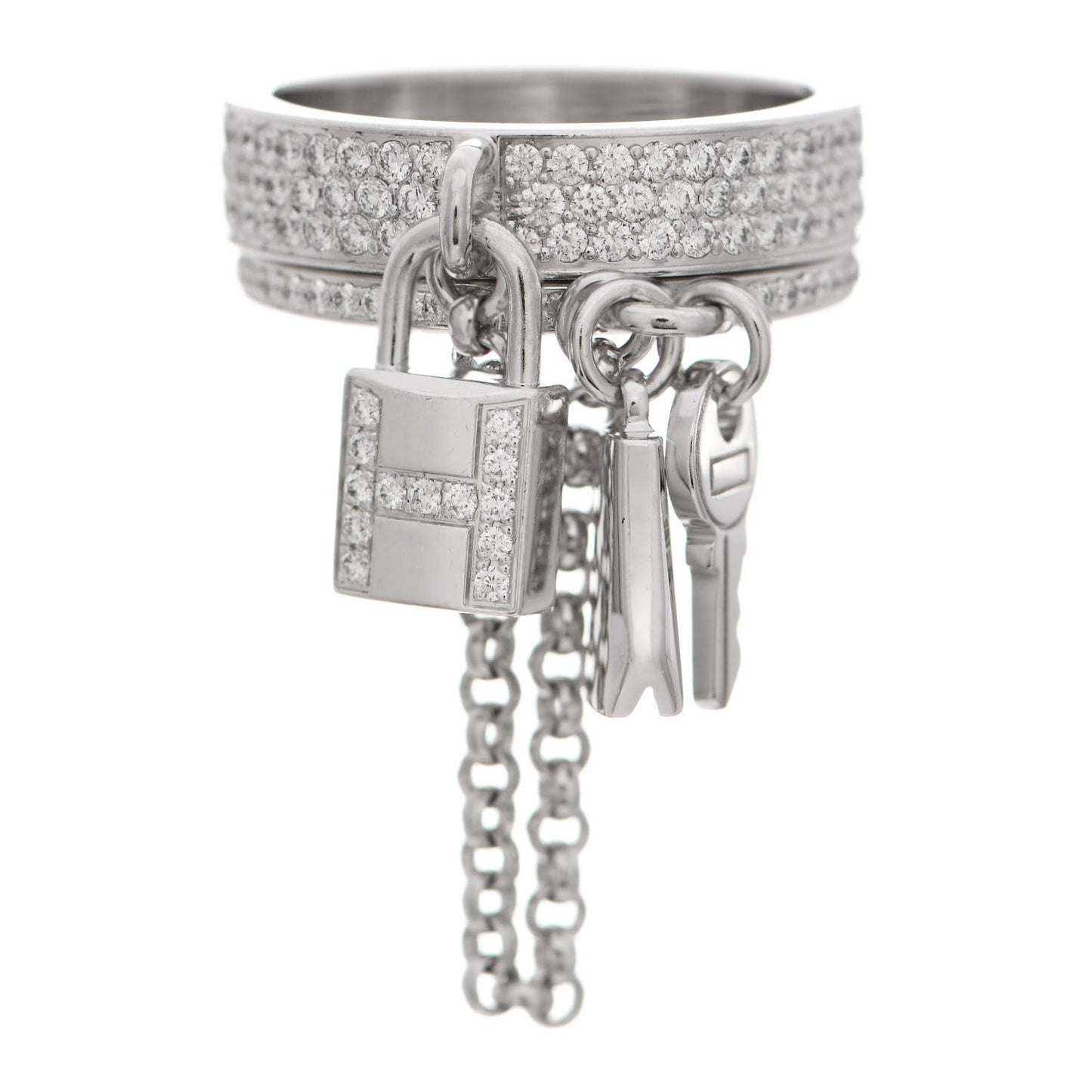 18K White Gold Diamond Kelly Clochette Double Ring 50 5.25