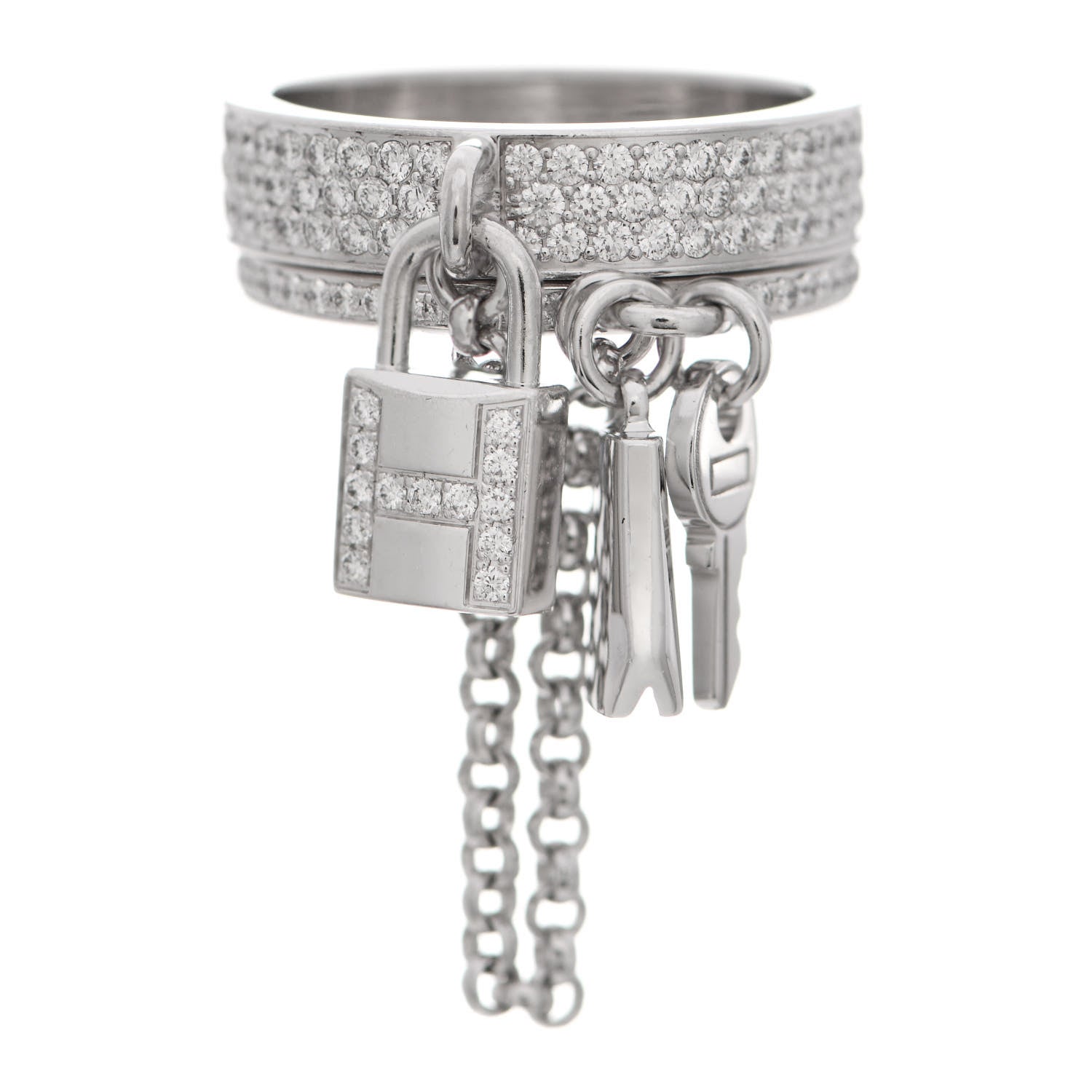 Hermes 18K White Gold Diamond Kelly Clochette Double Ring 50 5.25 1 of 8