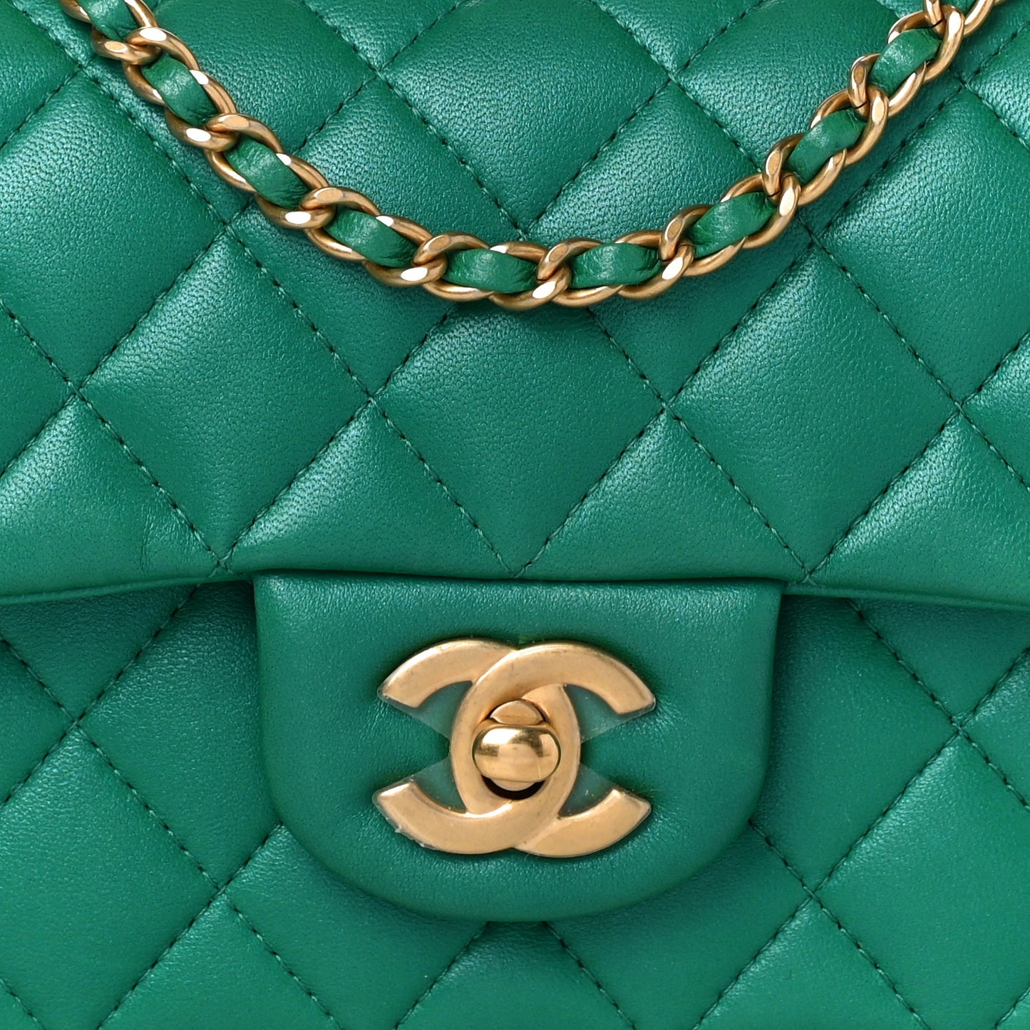 Iridescent Lambskin Quilted Mini Top Handle Rectangular Flap Green