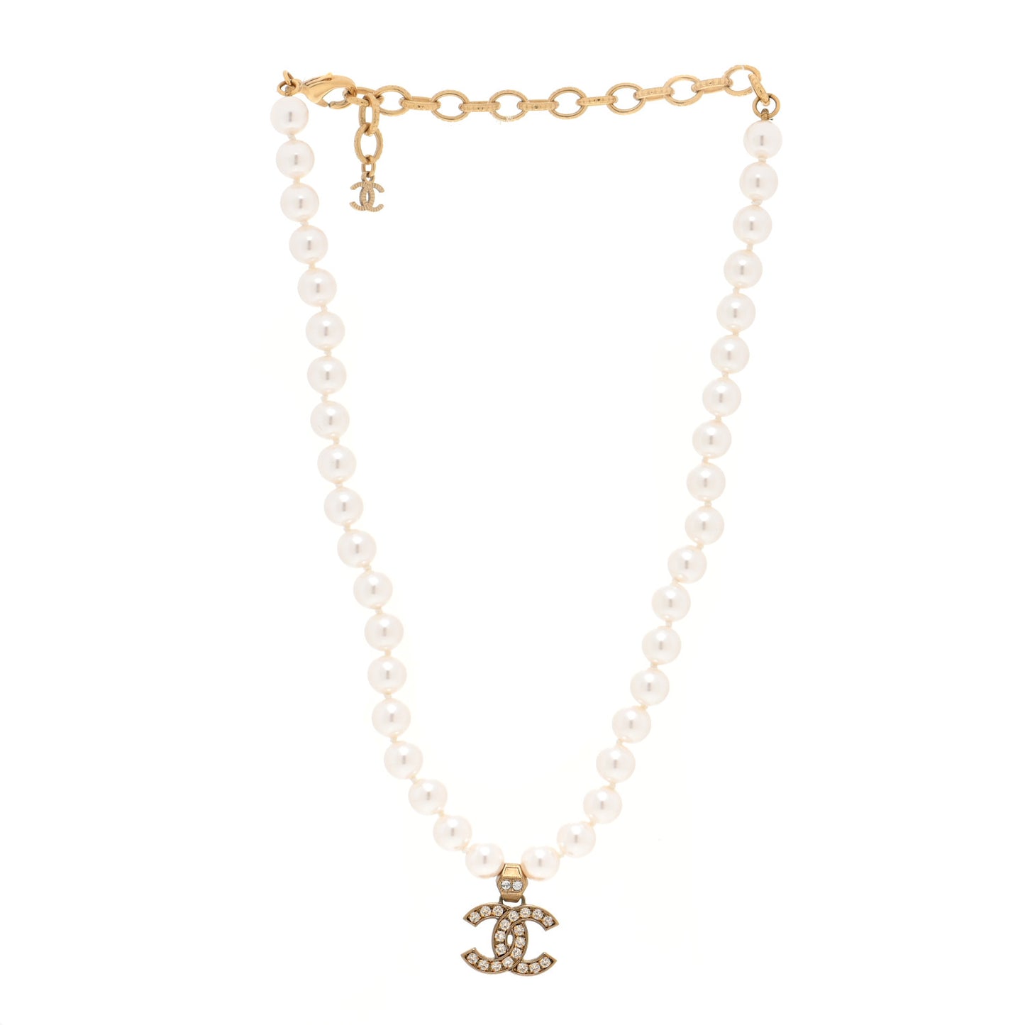Pearl Crystal CC Short Necklace Gold