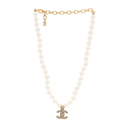 Chanel Pearl Crystal CC Short Necklace Gold 3 of 5