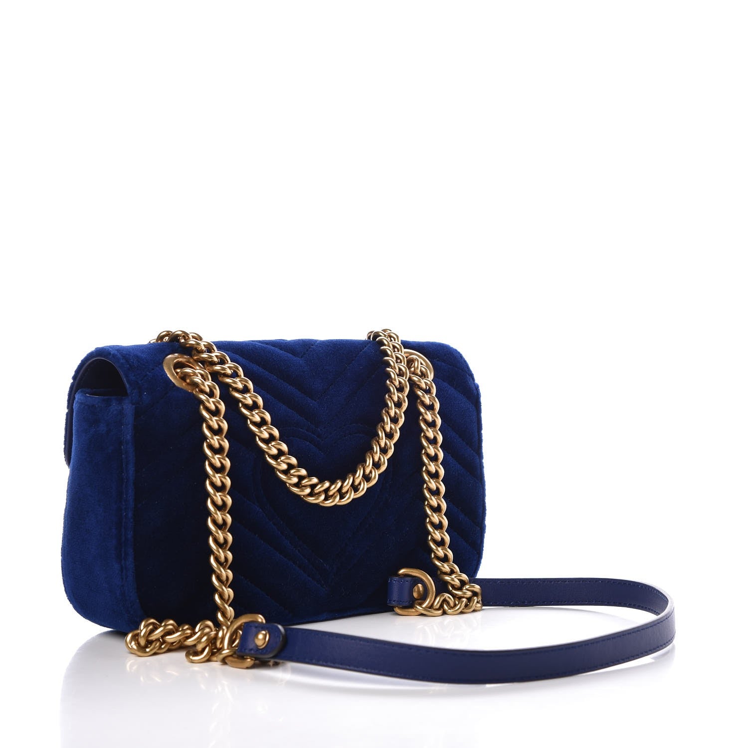 Gucci Velvet Matelasse Mini GG Marmont Shoulder Bag Cobalt Blue 3 of 7