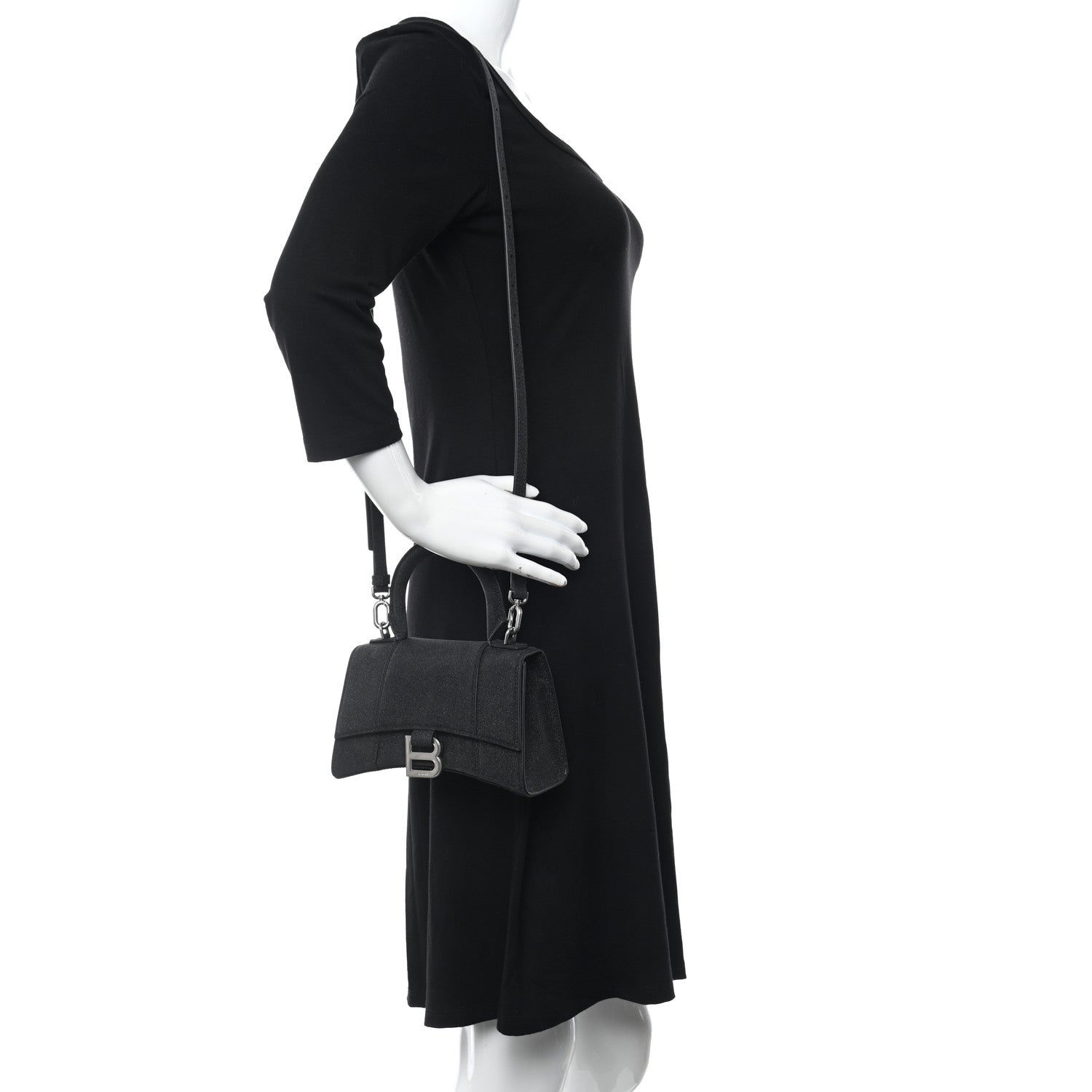 Balenciaga Glitter Fabric Hourglass Top Handle Bag XS Black 2 of 10