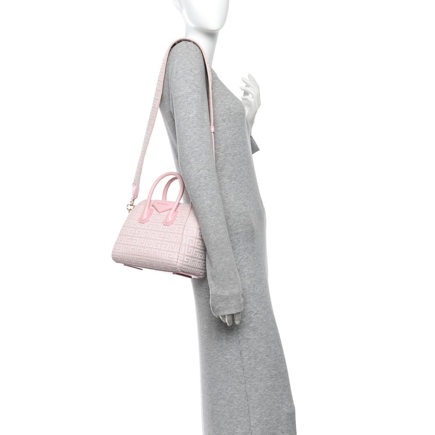 Canvas Jacquard Embroidered Calfskin 4G Mini Antigona Tender Pink
