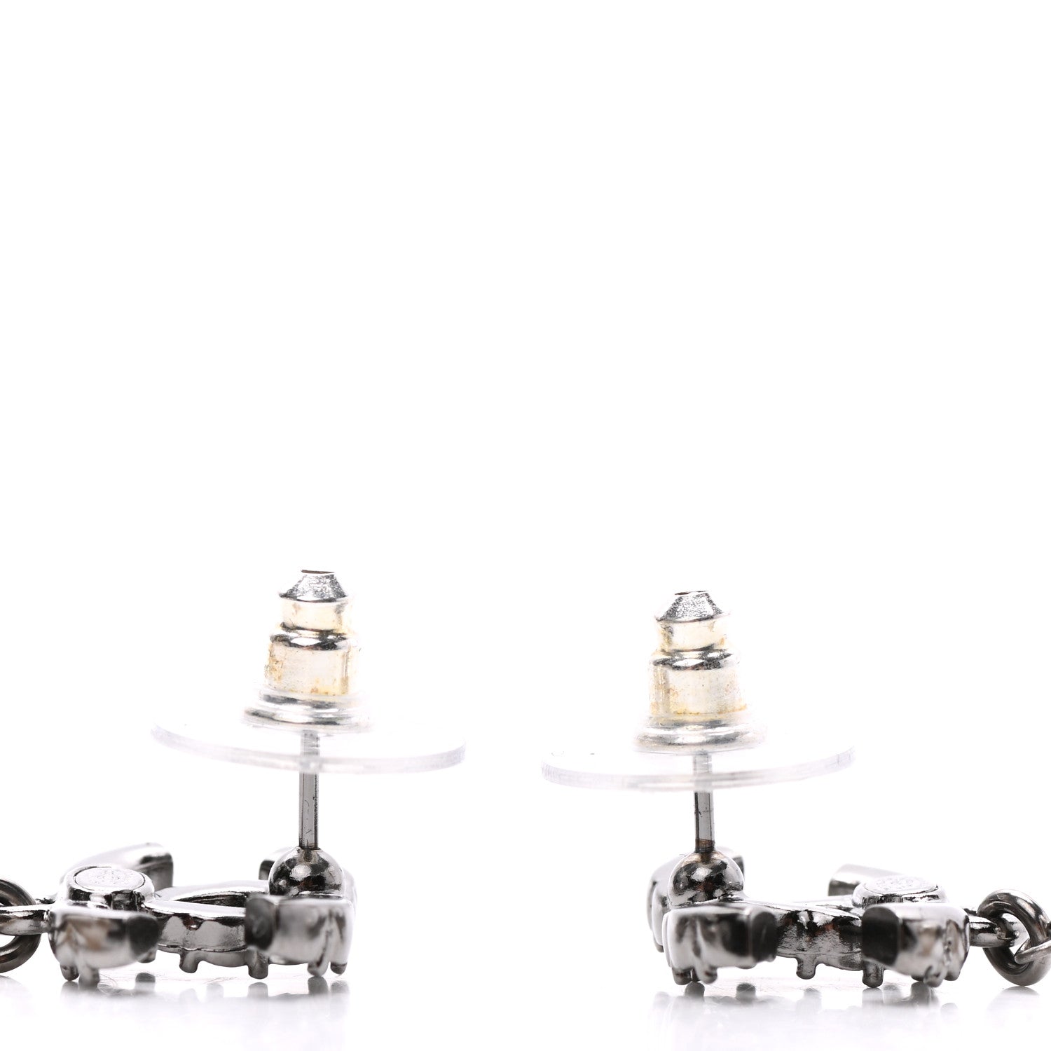 Chanel Crystal Pearl CC Drop Earrings Silver 3 of 4