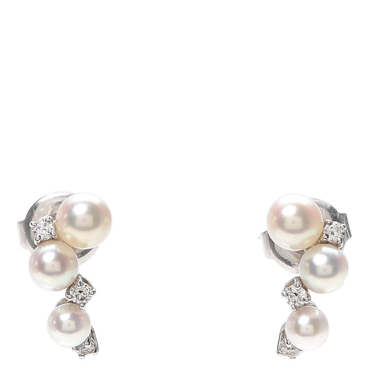 18K White Gold Diamond Akoya Pearl Bubbles Earrings