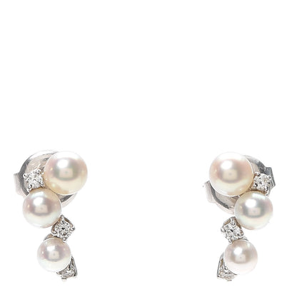 Mikimoto 18K White Gold Diamond Akoya Pearl Bubbles Earrings 1 of 10