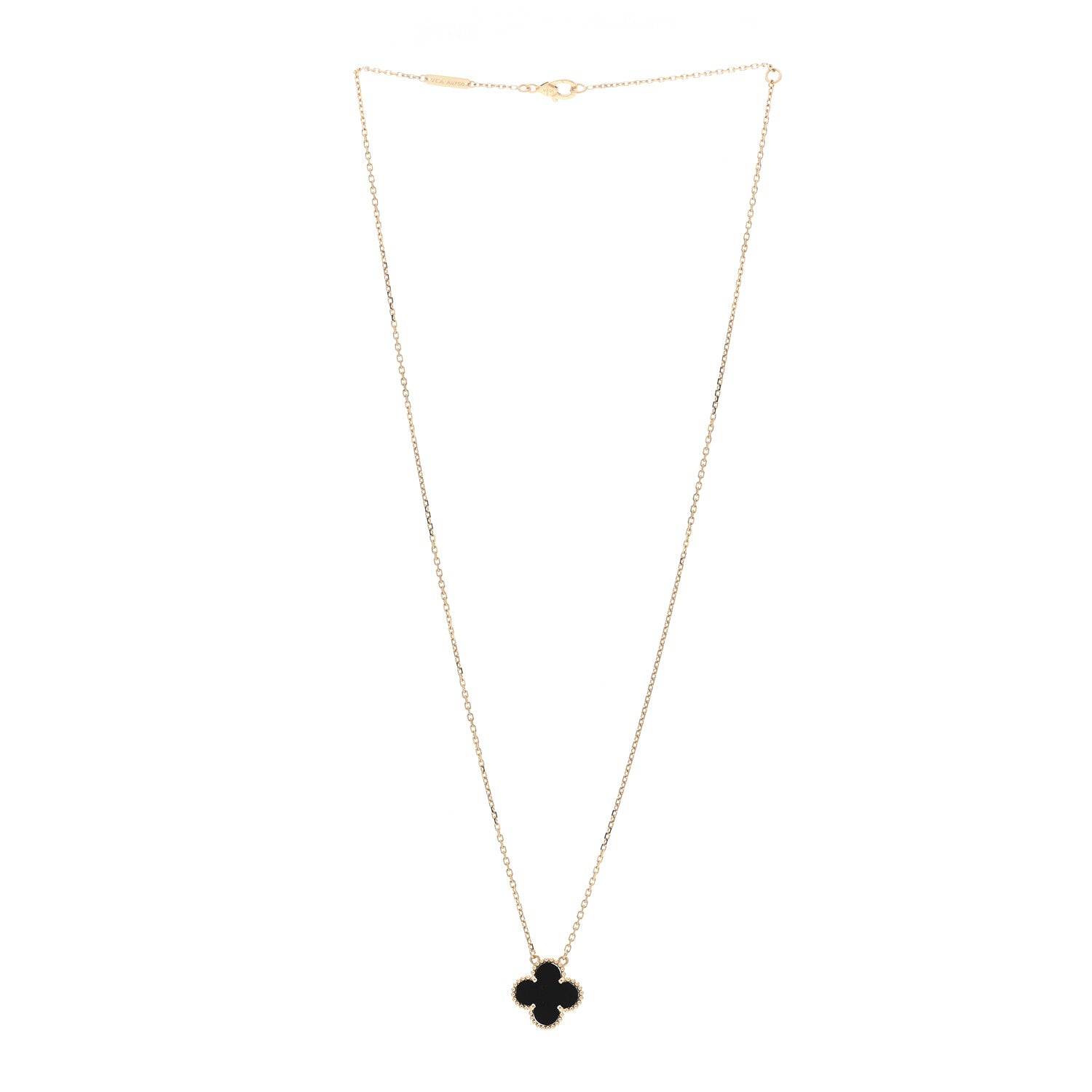 Van Cleef & Arpels 18K Yellow Gold Black Onyx Vintage Alhambra Pendant Necklace 3 of 6