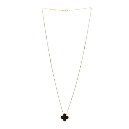 Van Cleef & Arpels 18K Yellow Gold Black Onyx Vintage Alhambra Pendant Necklace 3 of 6