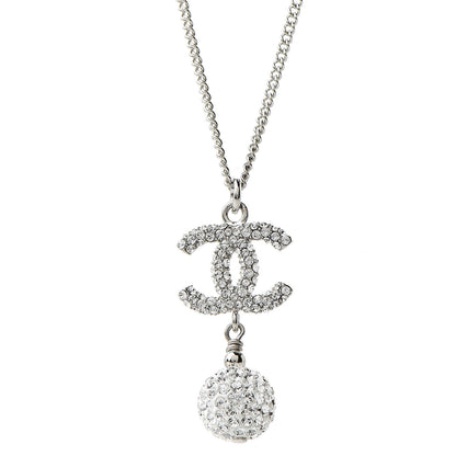 Chanel Crystal CC Ball Pendant Necklace Silver 4 of 6