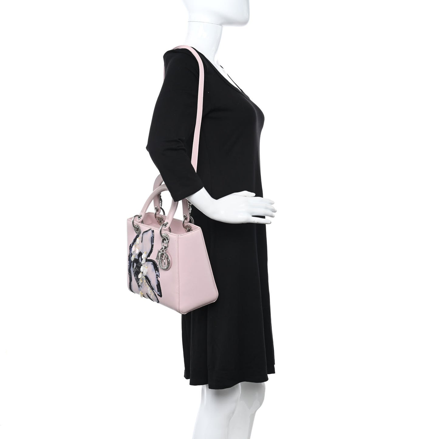 Deerskin Sequin Floral Printed Medium Lady Dior Pink