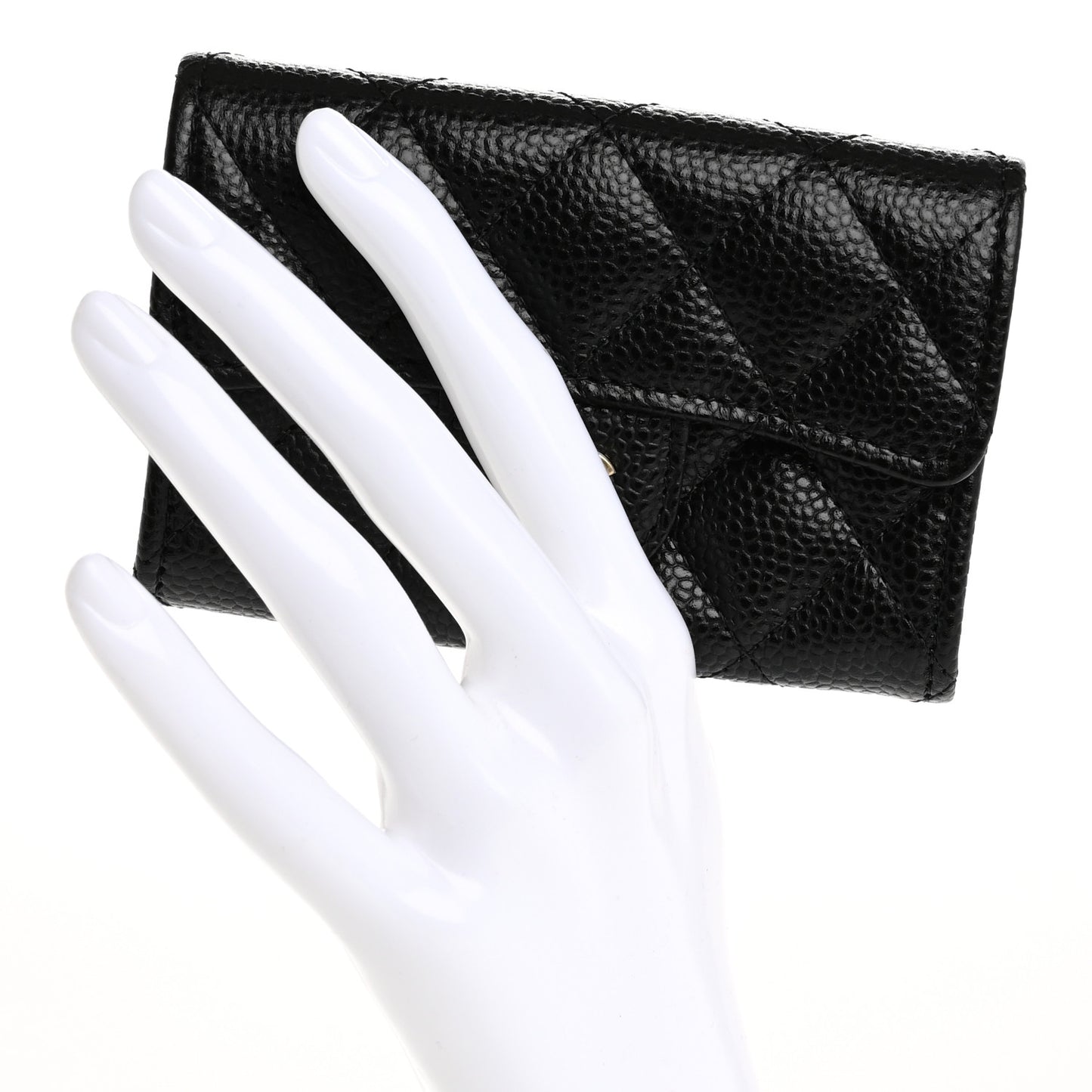 Caviar Quilted Flap Card Holder Wallet Black