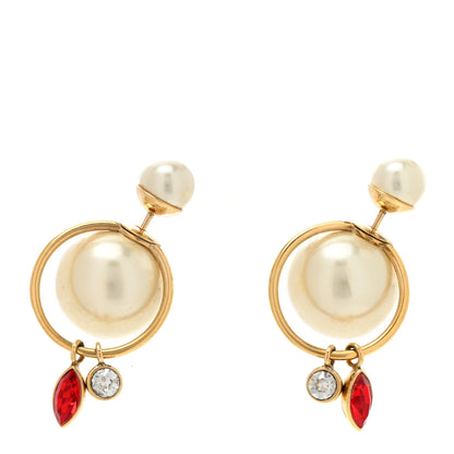 Christian Dior Pearl Crystal Mise En Dior Tribal Dangle Earrings Gold Red 1 of 4