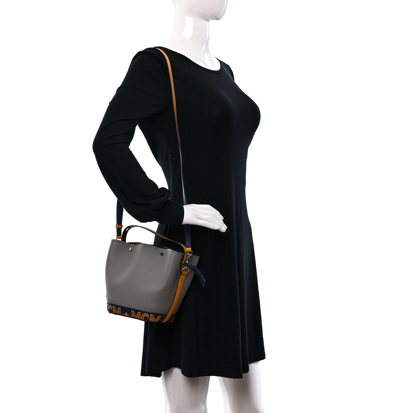 Calfskin Color Block Drawstring Milano Mini Bag Grey Multicolor