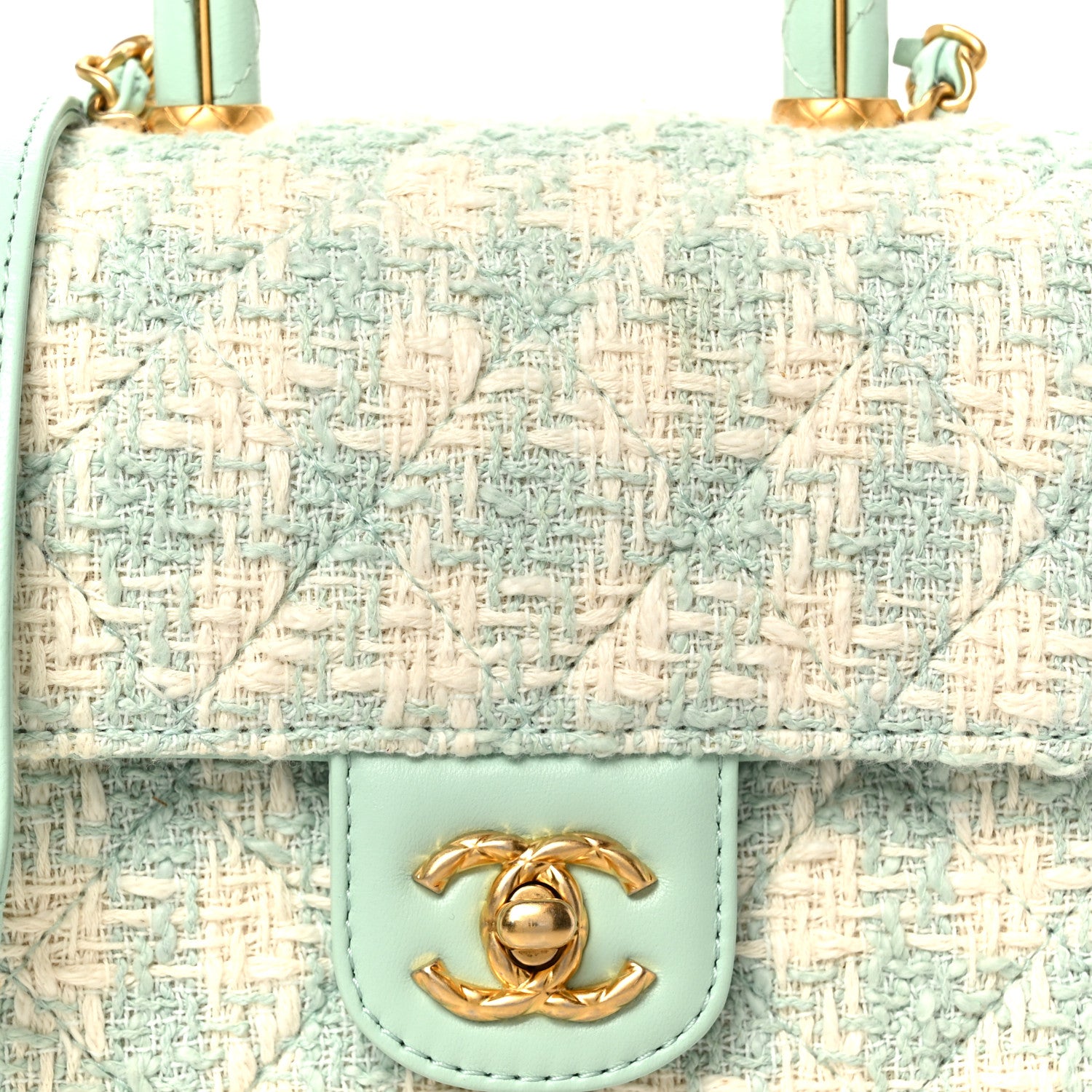 Chanel Tweed Handle Crush Top Handle Flap Bag Light Blue Ecru 9 of 12