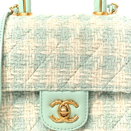 Chanel Tweed Handle Crush Top Handle Flap Bag Light Blue Ecru 9 of 12
