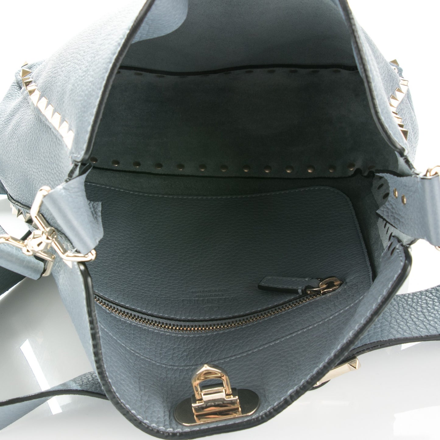 Pebbled Calfskin Small Rockstud Flip-Lock Messenger Bag Grey
