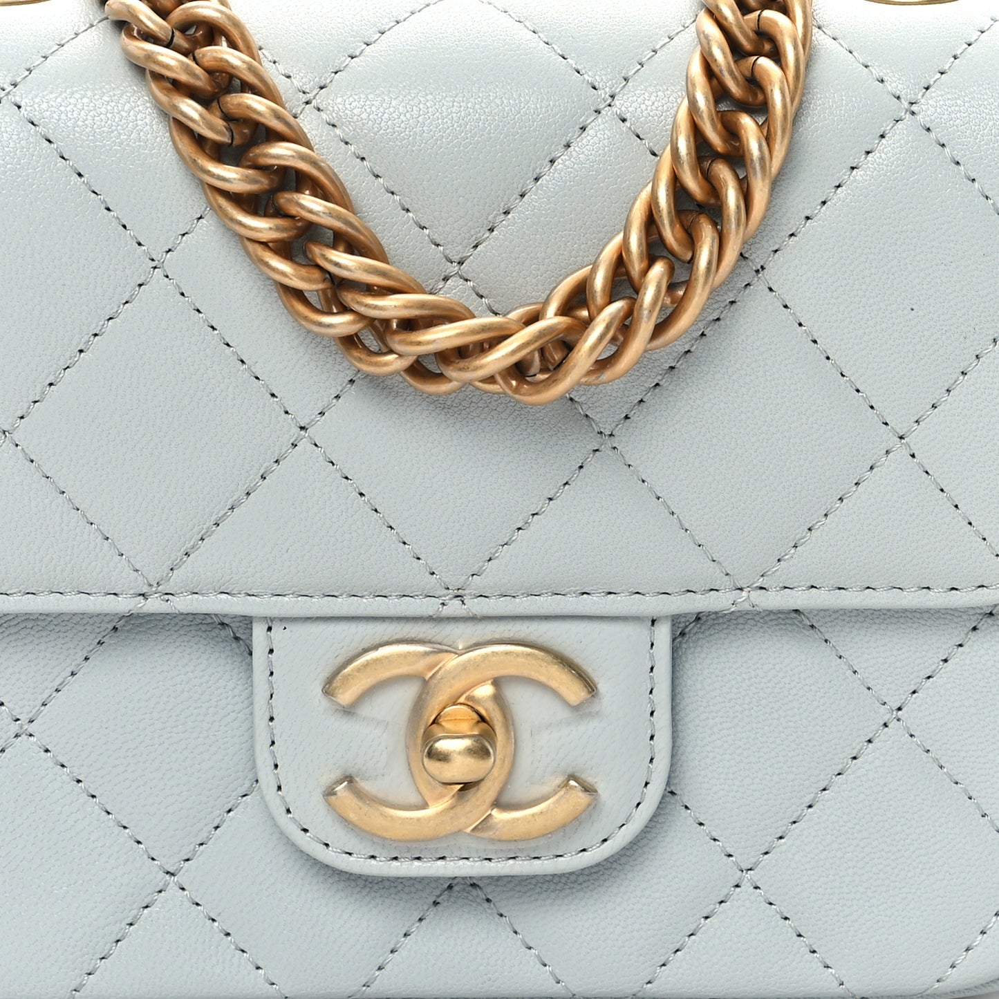 Grained Calfskin Quilted Flap Light Blue