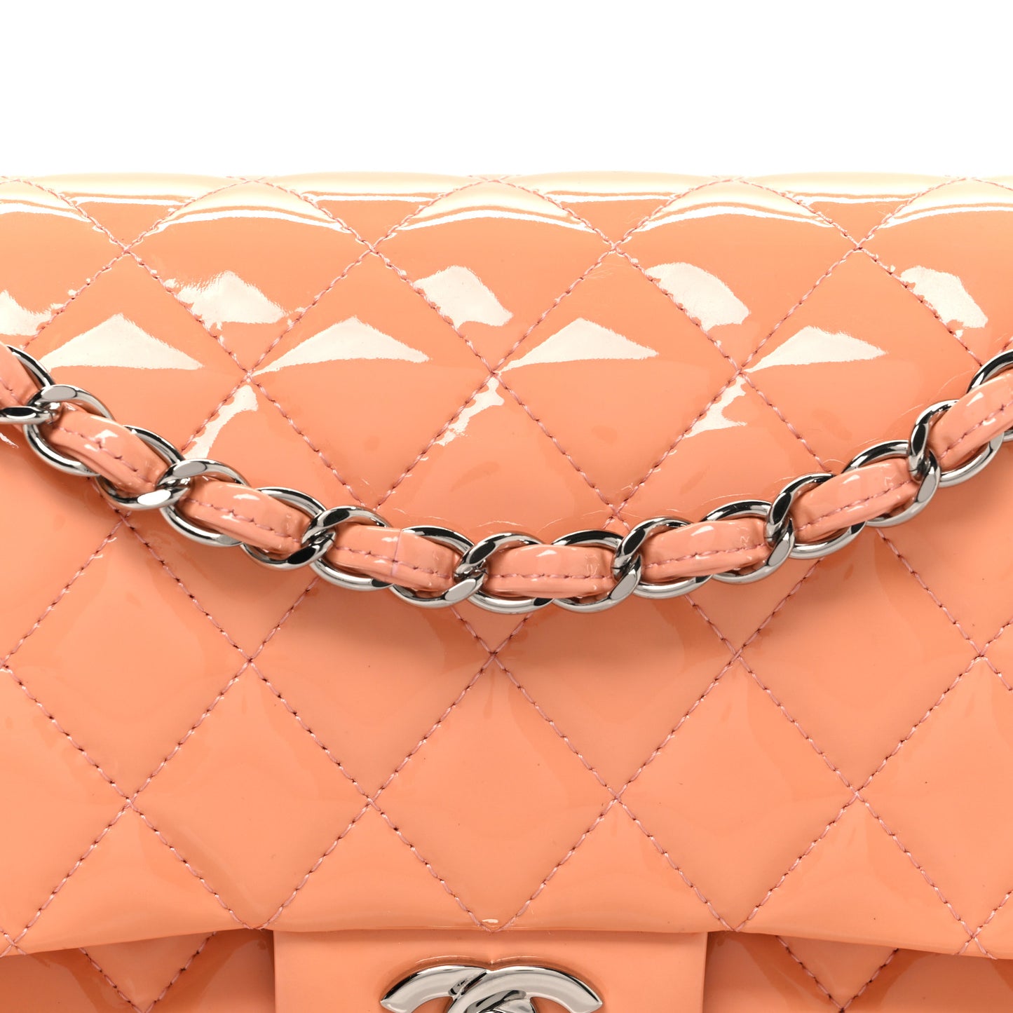Patent Quilted Medium Double Flap Light Pink