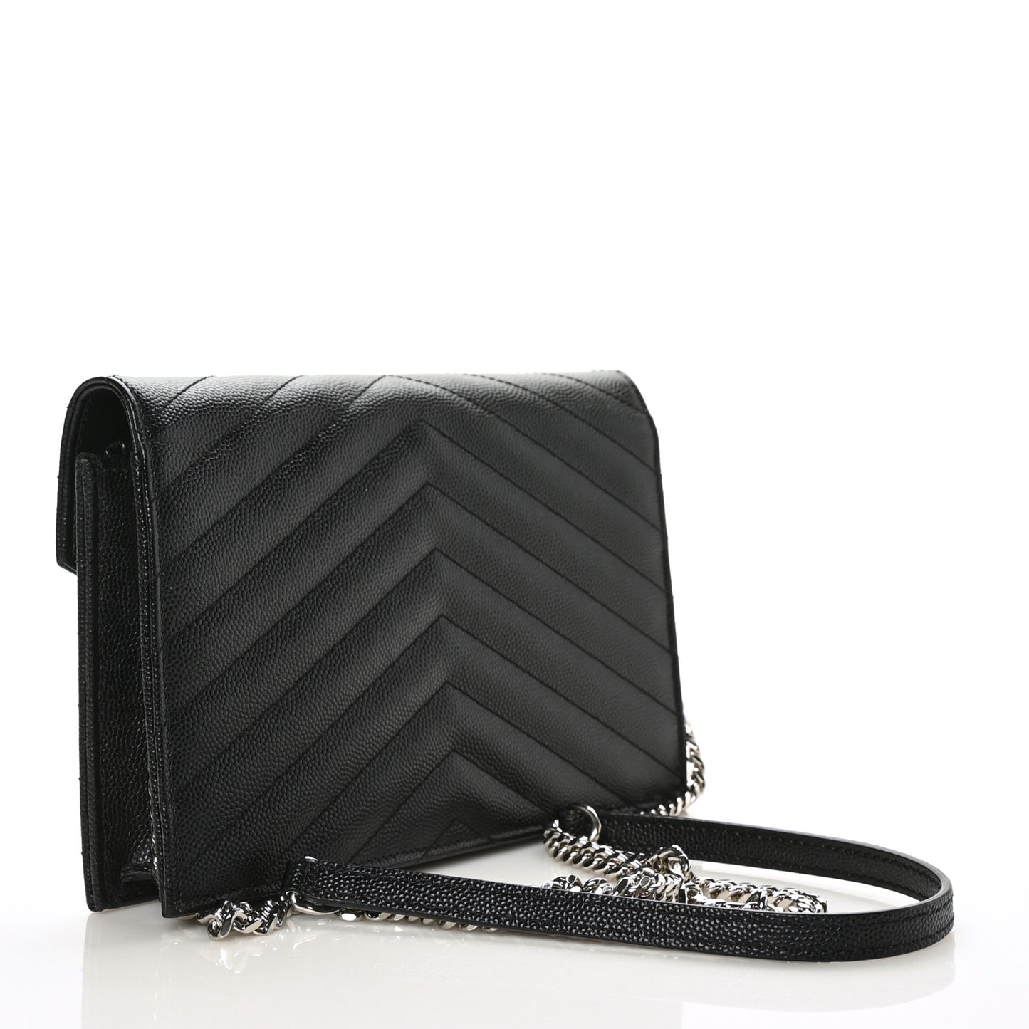 Grain De Poudre Matelasse Chevron Monogram Envelope Chain Wallet Black
