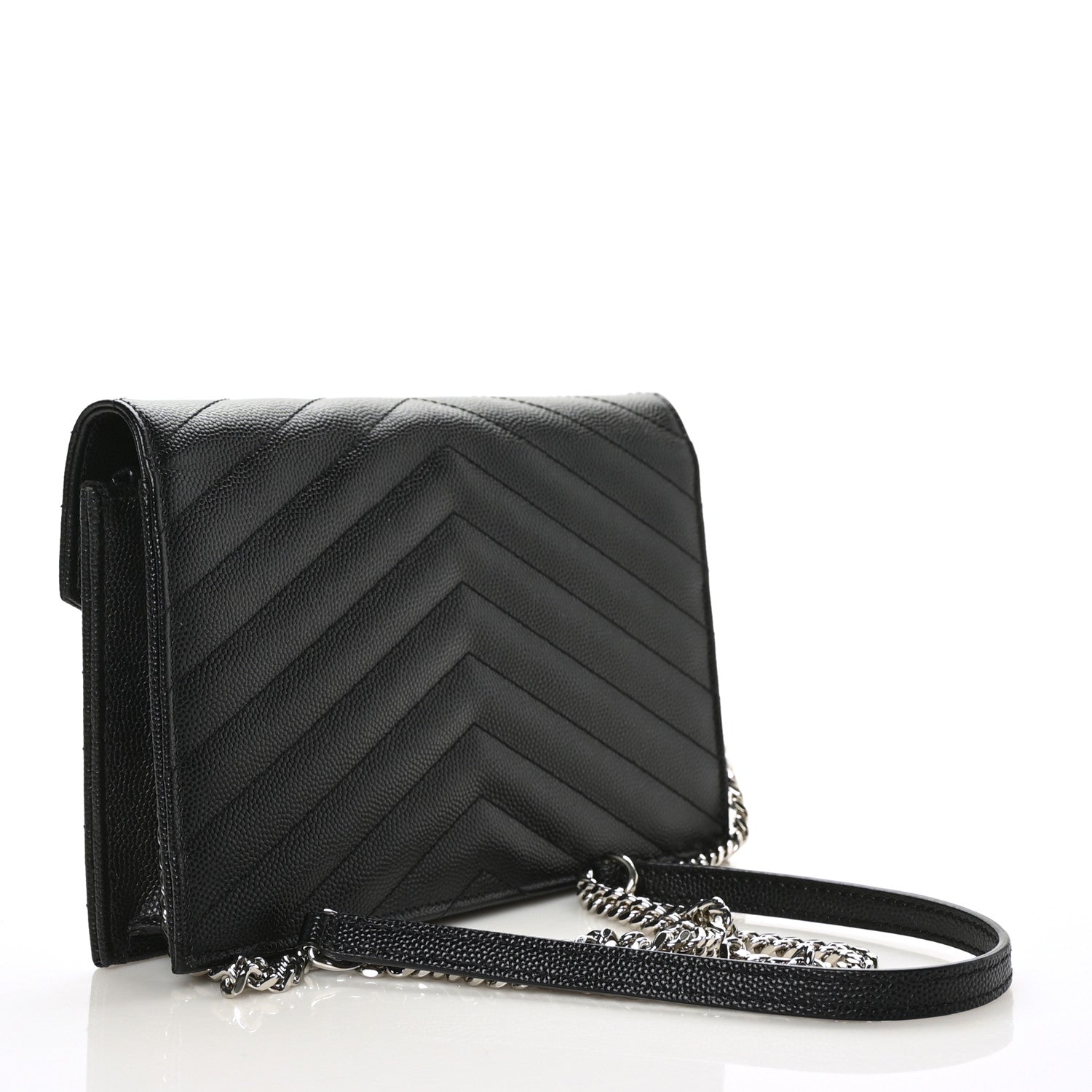 Saint Laurent Grain De Poudre Matelasse Chevron Monogram Envelope Chain Wallet Black 3 of 7