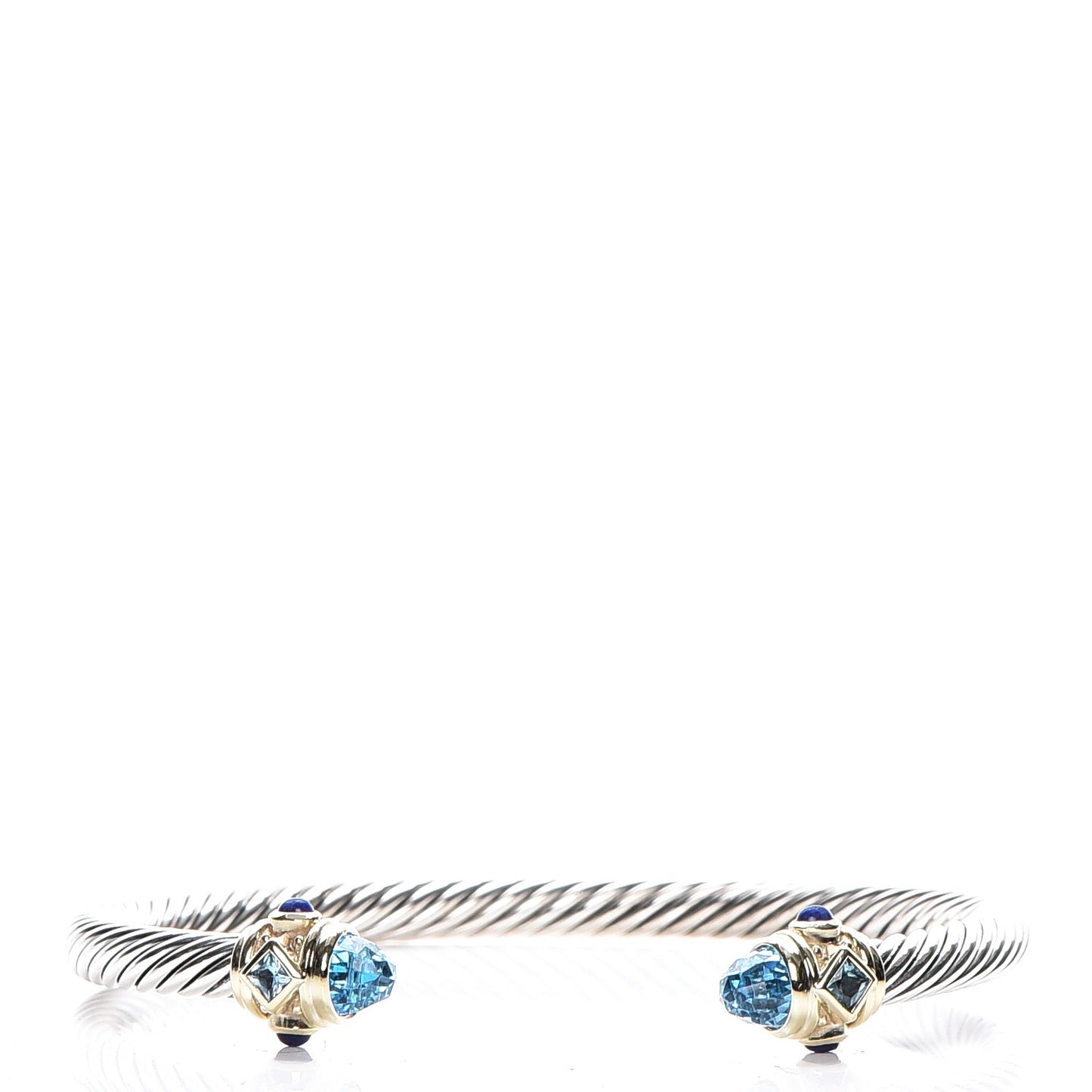 Sterling Silver 14K Yellow Gold Blue Topaz Lapis Lazuli 5mm Cable Renaissance Bracelet