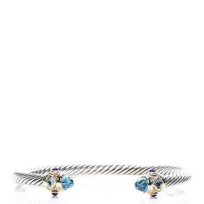 David Yurman Sterling Silver 14K Yellow Gold Blue Topaz Lapis Lazuli 5mm Cable Renaissance Bracelet 1 of 6
