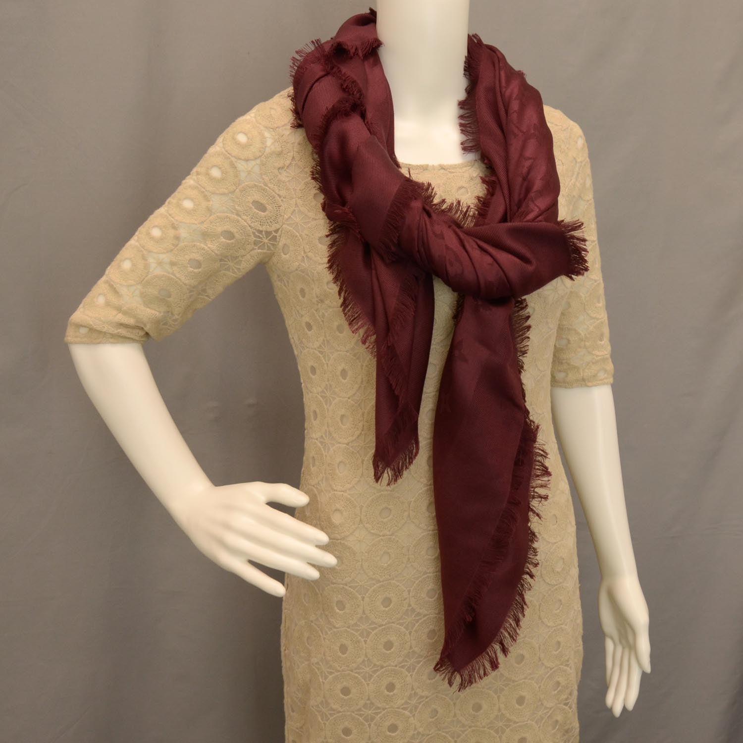 Louis Vuitton Silk Wool Monogram Shawl Bordeaux 3 of 5