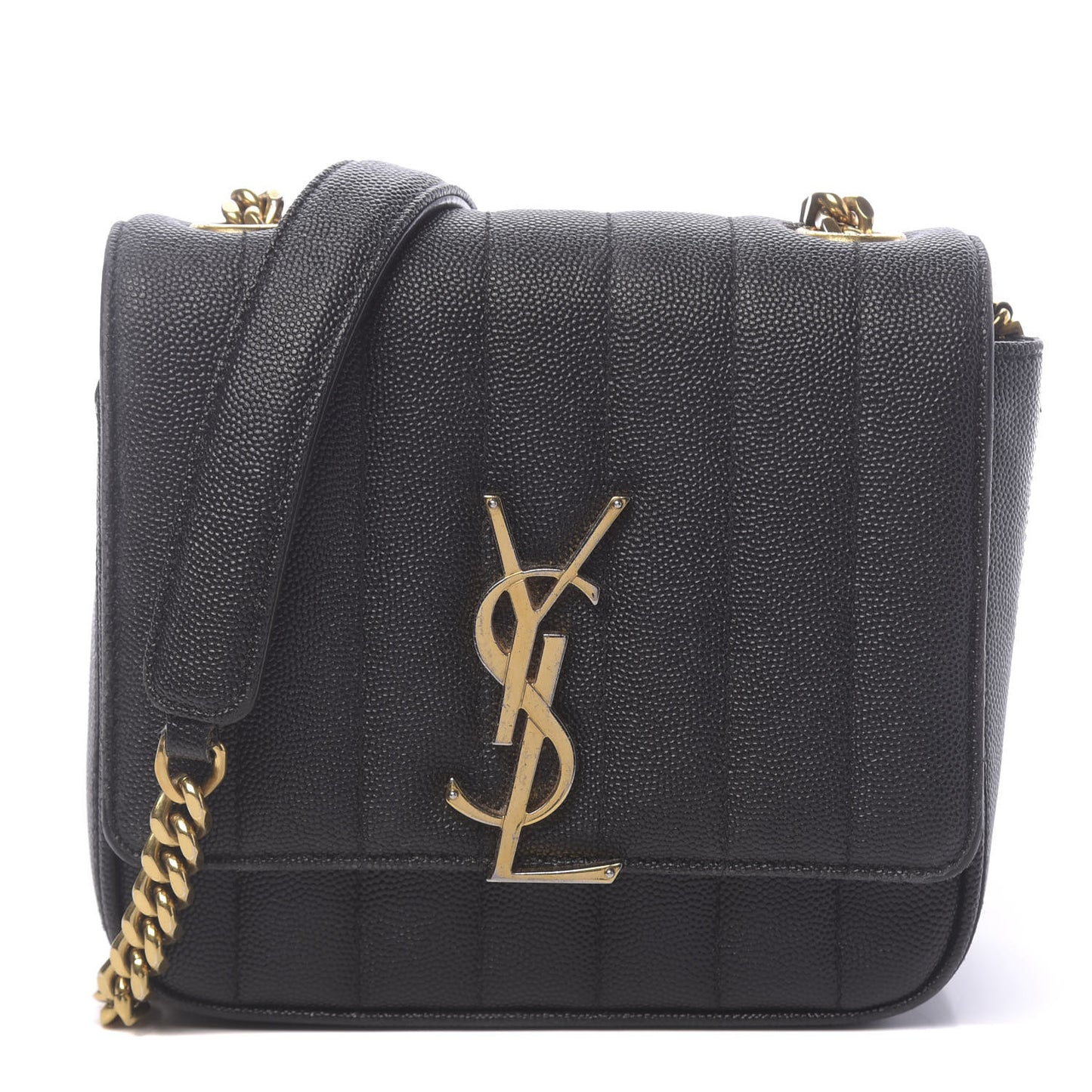 Grain De Poudre Matelasse Monogram Small Vicky Chain Bag Black