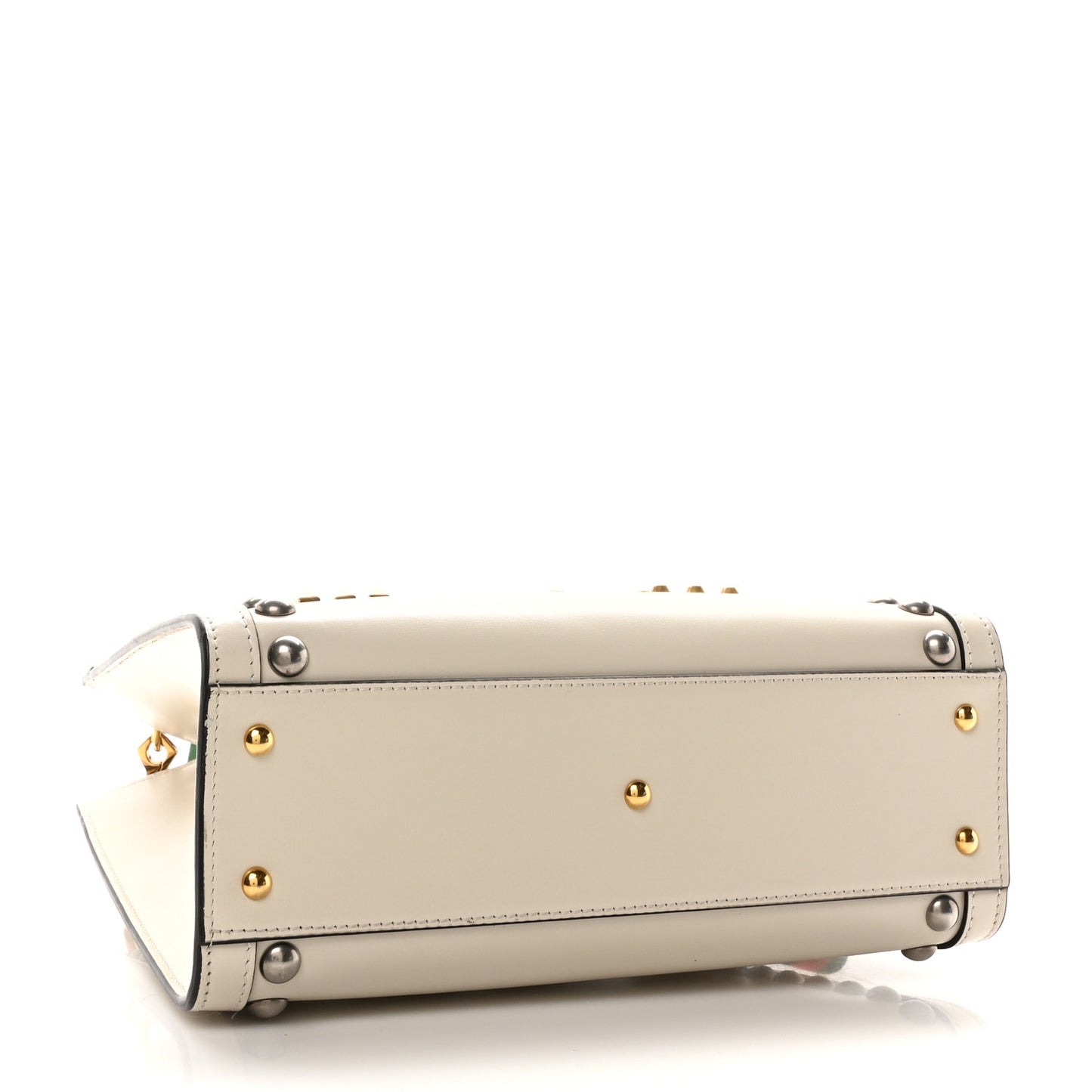 Calfskin Studded Loved Small Diana Tote Bag Mystic White Hibiscus Red