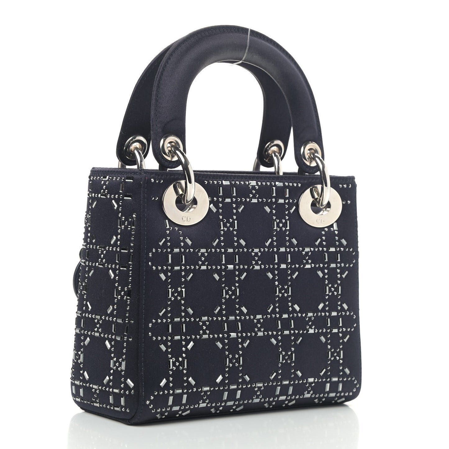 Satin Crystal Cannage Mini Lady Dior Black