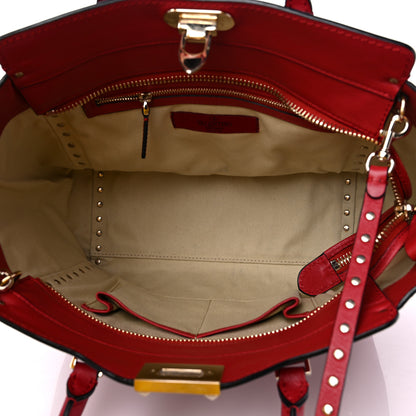 Valentino Garavani Vitello Rockstud Double Handle Tote Red 5 of 13