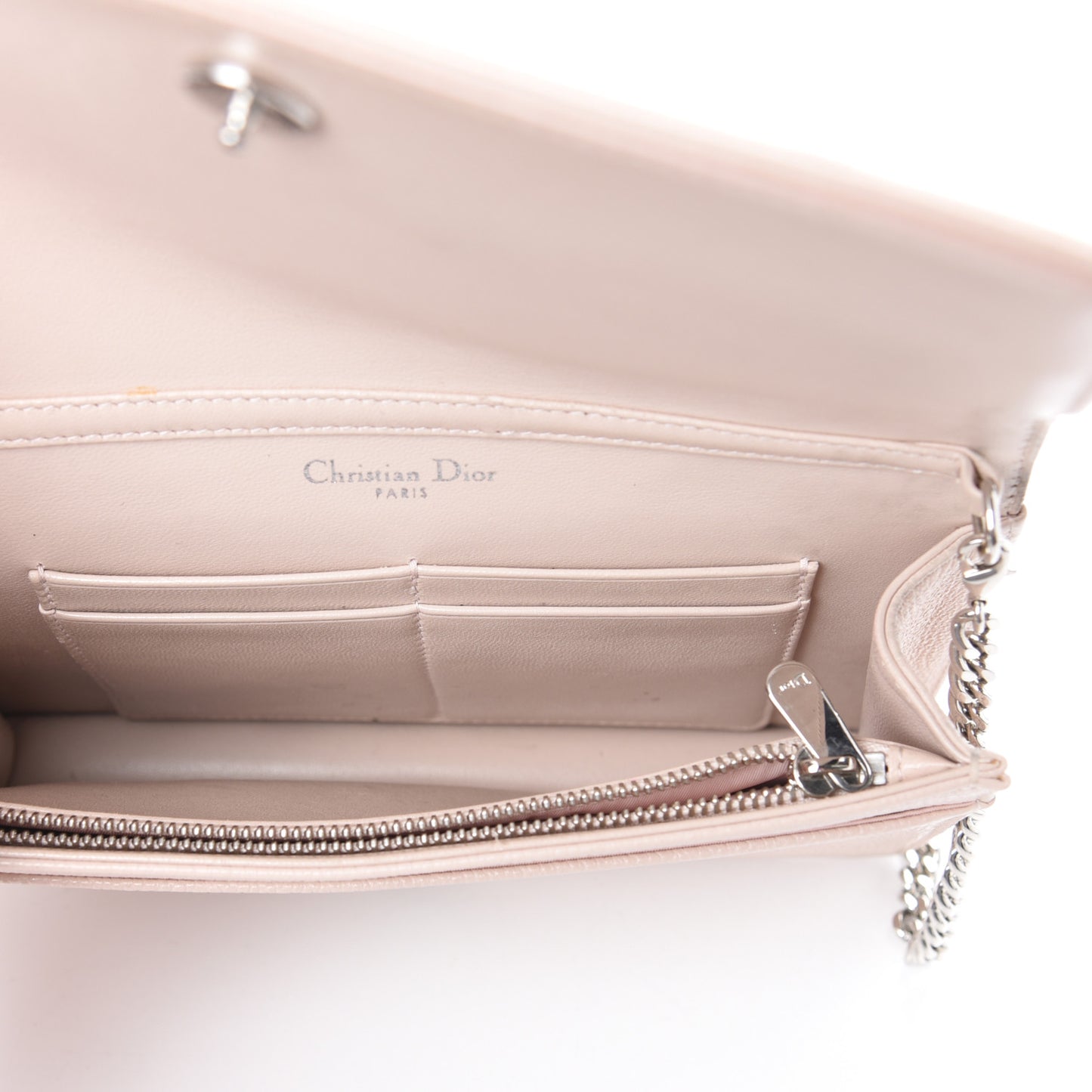 Grained Calfskin Diorama Wallet on Chain Pouch Nude