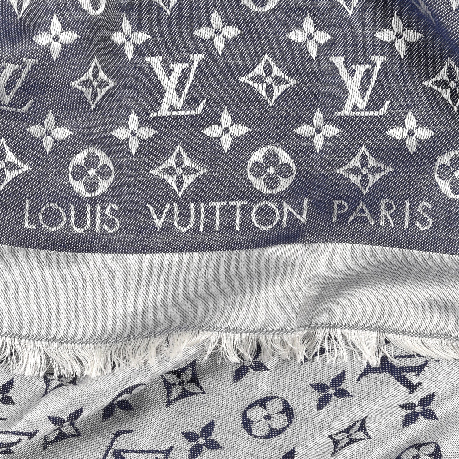 Louis Vuitton Wool Silk Monogram Denim Shawl Blue 2 of 3